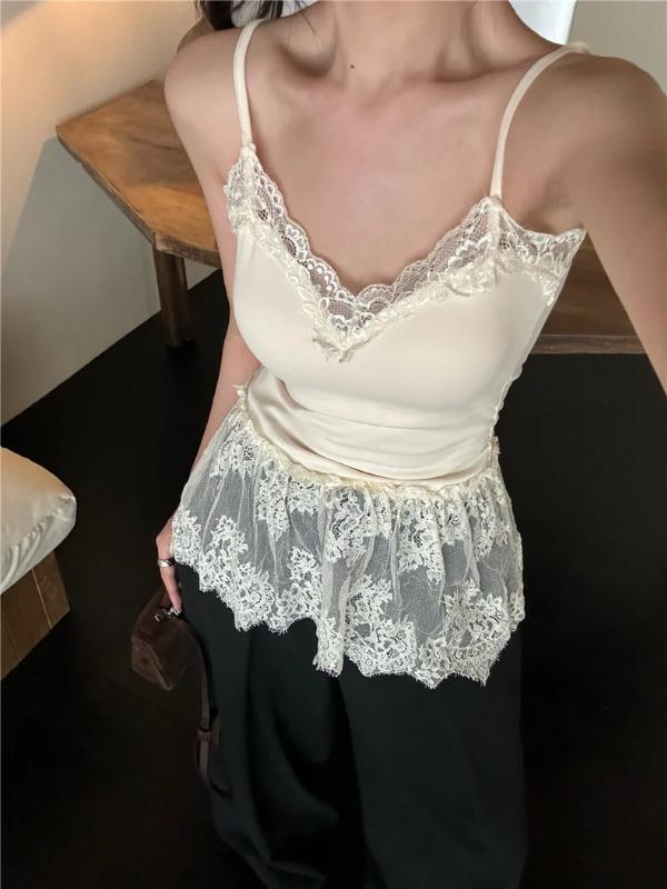 Aria Muse Korean Style Sexy Lace Sleeveless Crop Cami Top Women 2026 Summer Mesh Layer Tank Top Y2K Clothes Ruched Skinny Backless T-shirt