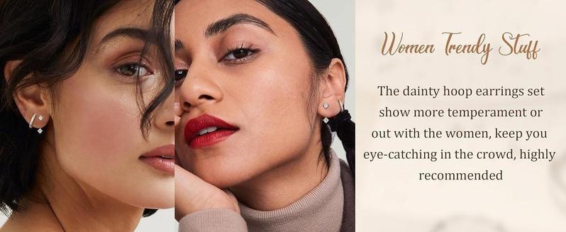 FUNRUN 3 Pairs Sterling Silver Earrings | CZ Huggie Hoops & Studs | Hypoallergenic for Sensitive Ears