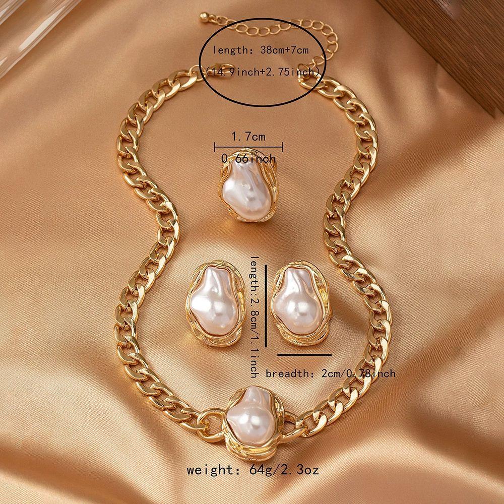 Gold Chunky Chain Baroque Pearl Jewelry Set for Women, Vintage Irregular Pearl Necklace Earrings Set, Elegant Retro Jewelry Gift Gold Chunky Chain Baroque Pearl Jewelry Set for Women, Vintage Irregular Pearl Necklace Earrings Set, Elegant Retro Jewelry Gift