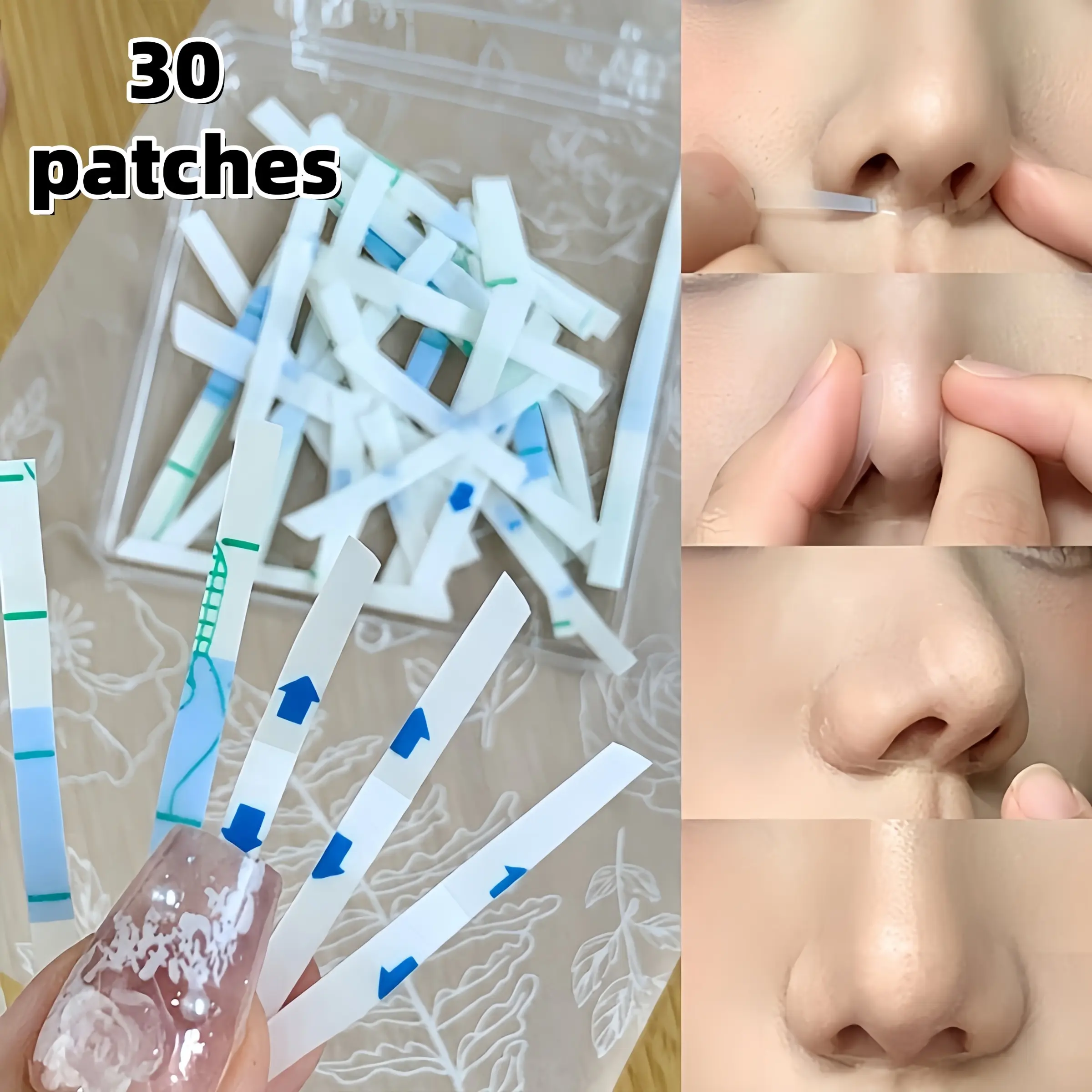 30 Patches Nose Shrinker, DIY Adjustable, Striped Design, Face Lift Tool, Invisible Makeup Aid, Sleep Memory Trainer, Ideal for Outdoor Activities, Invisible Facial Patches