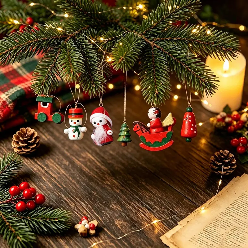 10 miniature cartoon Christmas ornaments in a warm and playful style, durable, lightweight, and easy to hang, suitable for home, office, desk, window, and party decorations, and as rewards or gifts for children