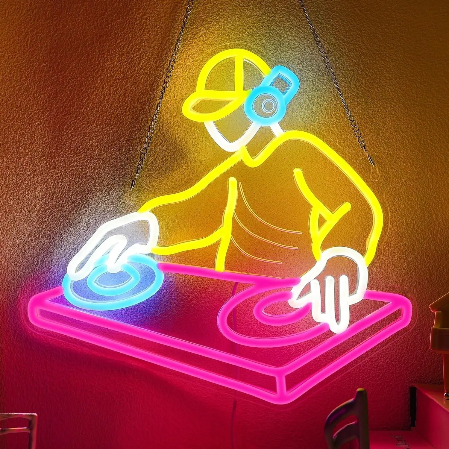 Dj Player Neon Light, Adjustable LED Dj Room Decor Strip, USB Powered, Bedroom Cave Bar Club Decoration, Gift for Djs and Metal Music Lovers