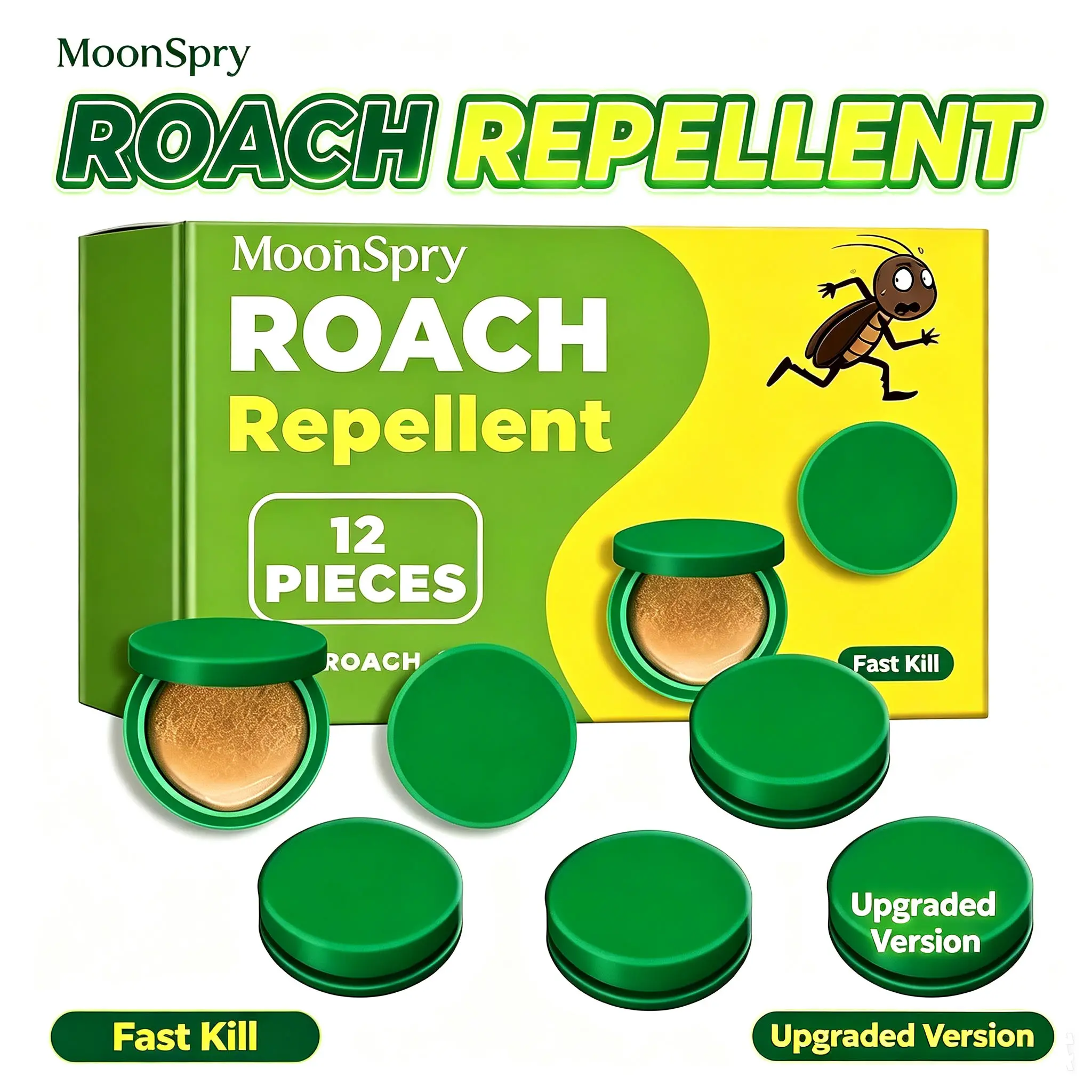 MoonSpry Roach-Control Pest Repellent Solutions Kit - Powerful Cockroach Gel Bait, Rodent Repellent Pouches, Microfiber Floor Mop for Home Items Domestic Indoor Use (Dormitory, Kitchen) & Outdoor Multi-Surface Application