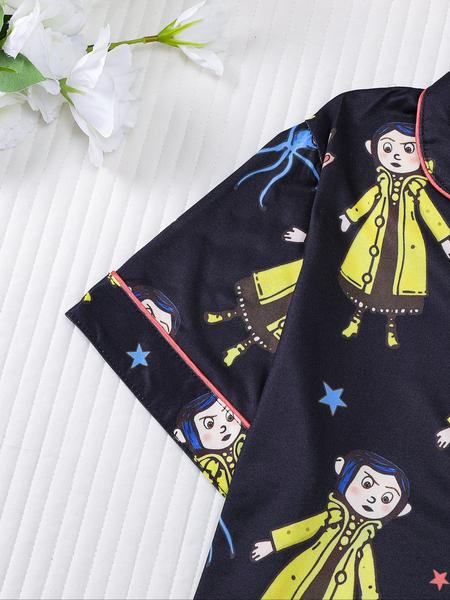 Women's Monkey Print Pajama Set, Short Sleeve Button Front Top & Elastic Shorts, Casual Home Wear, Comfortable Sleepwear, Loungewear