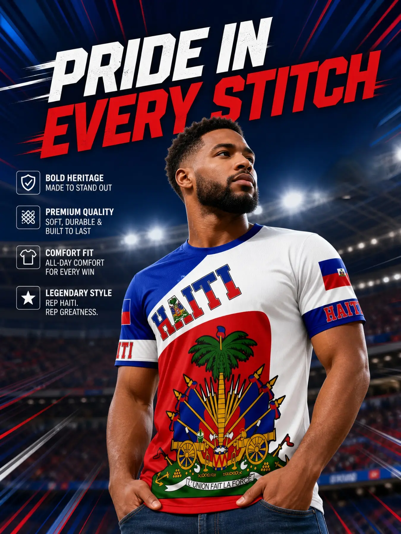 2026 Haiti Soccer Jersey, Blue Three Colors, Quick-Dry Breathable Mesh Football T-Shirt, Ideal for Matches and Casual Wear