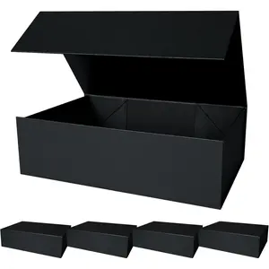 Galaxy Black Gift Boxes with Lids 13.8x9x4.3 in, Large Bridesmaid Groomsman Proposal Box, Rectangle Collapsible Box for Present Graduation Birthday 5 Pack