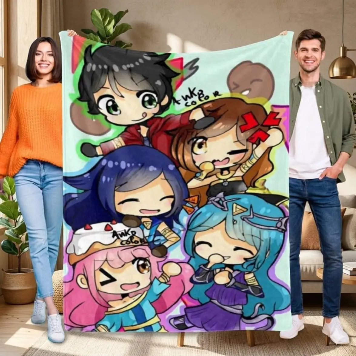 Funneh Krew Soft Flannel Blanket, Funny ItsFunneh Cartoon Gaming Plush Throw for Kids Boys Girls Bed Couch, Cool Roblox Playroom Decor, Quirky Game Fans Birthday Surprise Gift for Children Teens