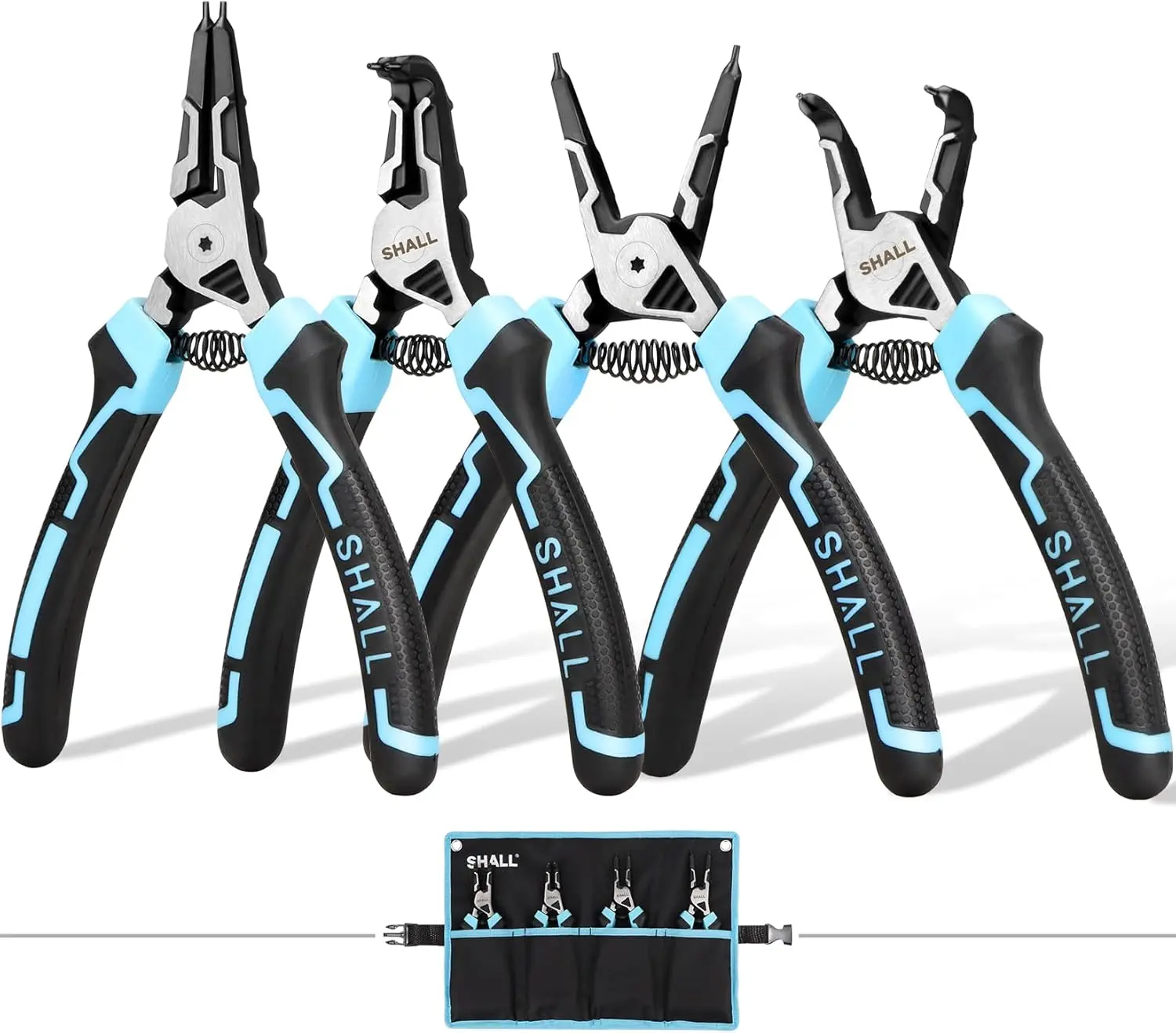 Snap Ring Pliers Set, 4-Piece Duty Internal External Circlip Pliers, Straight & Bent C-clip, Lock Ring, Reverse Pliers for Ring Remover