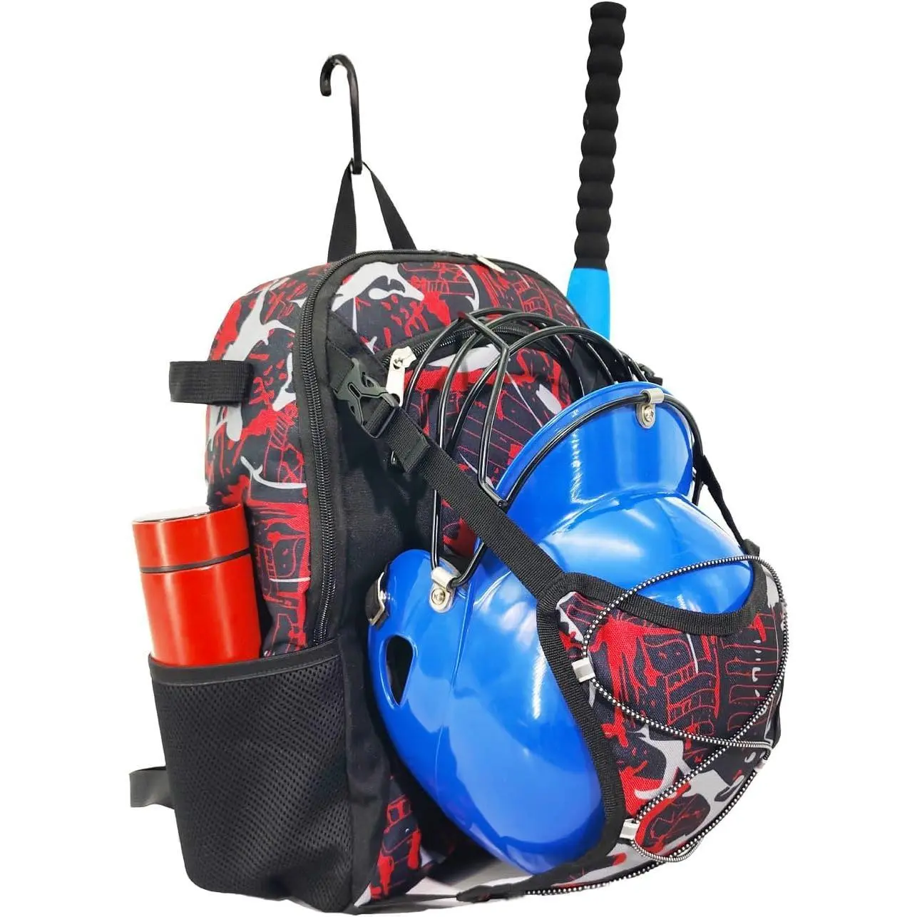 Youth Baseball Bat Bag Backpack, T-Ball & Softball Equipment Gear for Youth with Fence Hook, Lightweight Baseball Bat Backpack, Large Main Compartment for Helmet