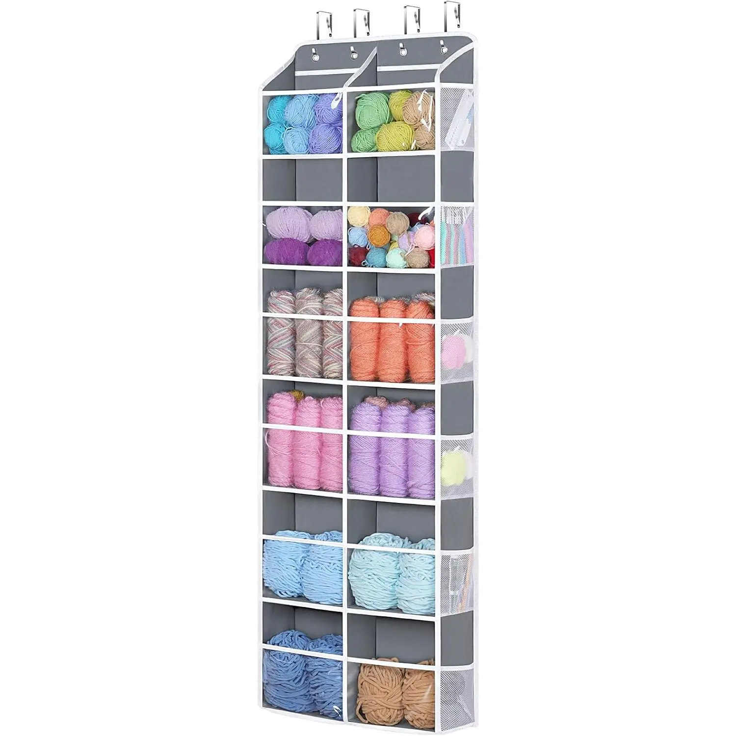 Over Door  Yarn Storage Organizer, 6 Tiers  Yarn Knitting Organizer with 12 Mesh Side Pockets for Crochet Accessories, Knitting  and Yarn Balls