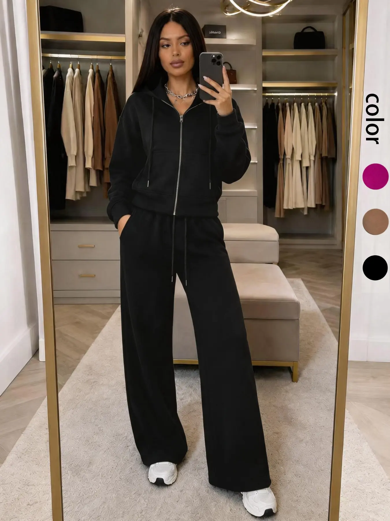 Women's Casual Basic Comfortable Sweatshirt Set, Soft Knit Fabric, Breathable and Slightly Elastic, Ideal for All Seasons, Long-Lasting Wear