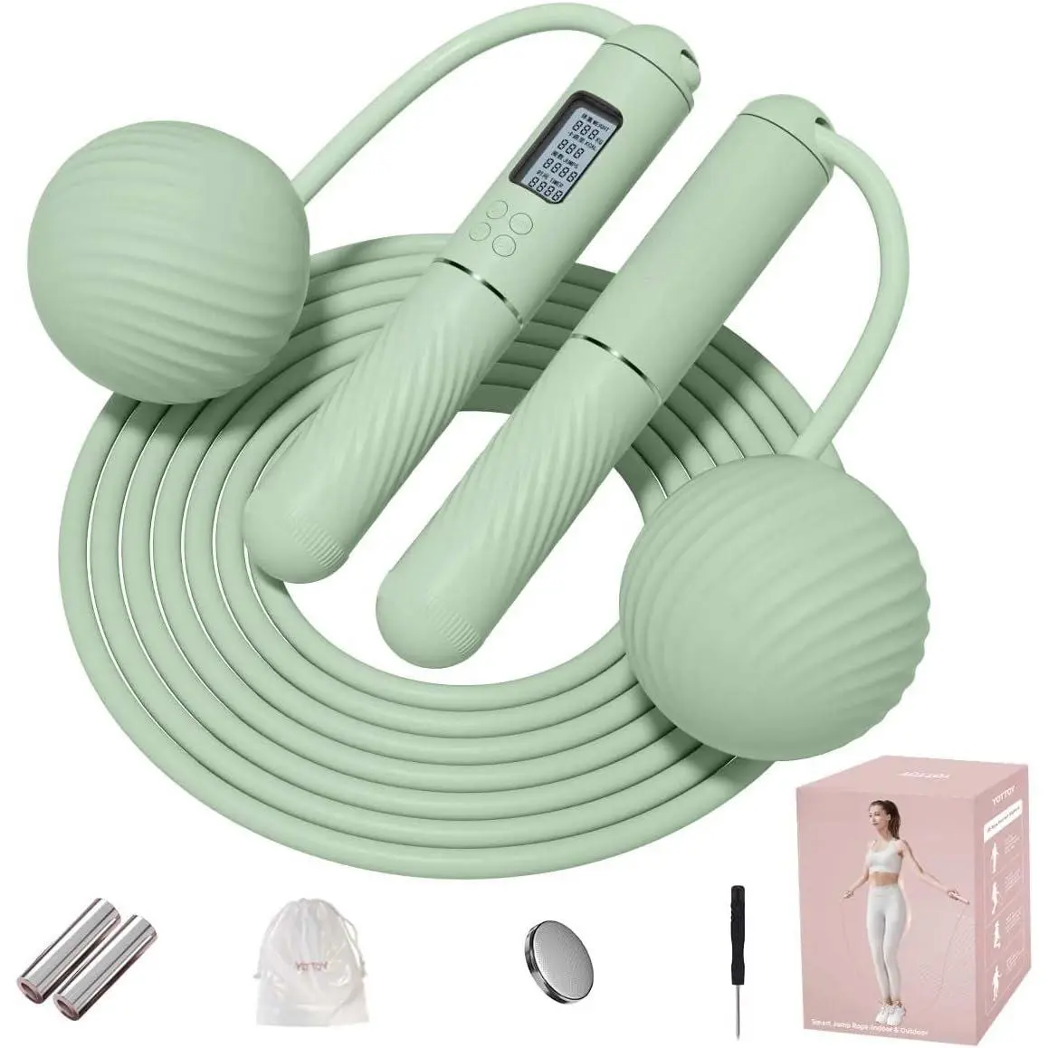 Skipping Ropes for Adults -Cordless Counter Jump Rope with Large Cordless Ball-Weighted Jump Rope for Women with LCD Display