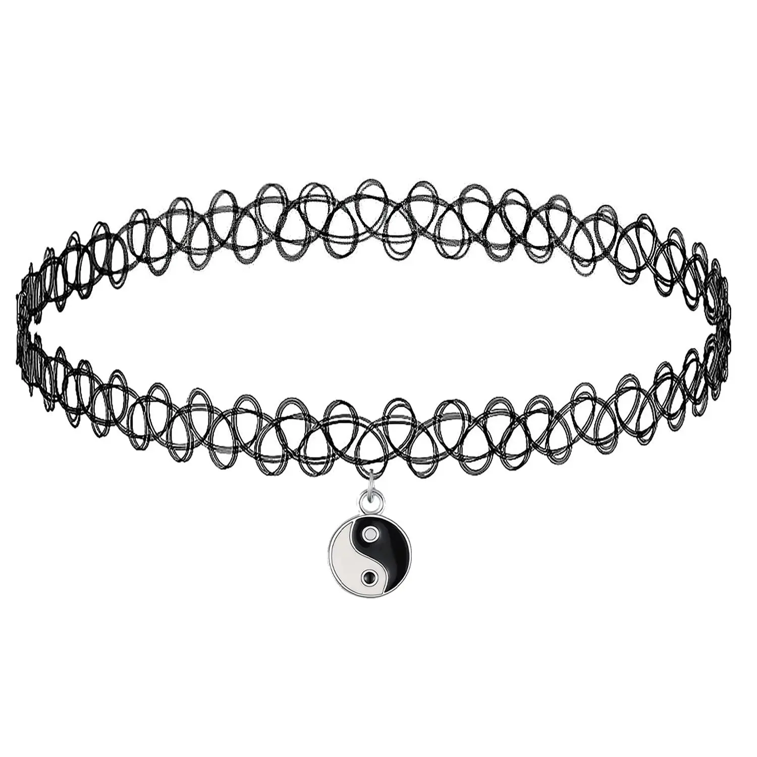 Tattoo Choker Necklace - Butterfly Yin Yang Unicorn Heart Charm Pendants - Stretchy 90s Henna Chokers Women - Y2K Goth Emo Grunge Aesthetic Jewelry - Clasp Free Stretch Fit