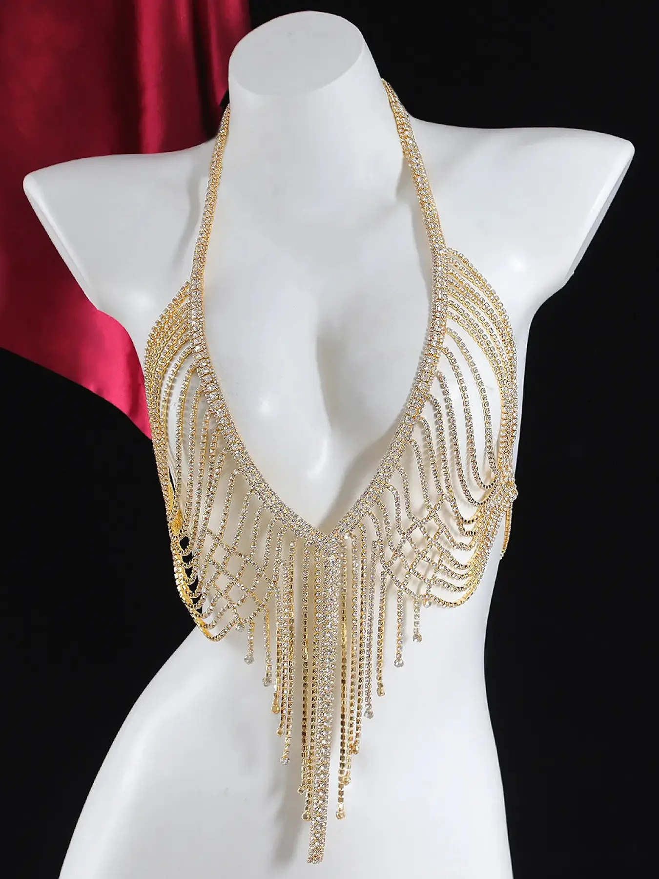 Summer 2026 Rhinestone Decorated Tassel Chest Chain, Fashionable Body Jewelry for Evening Party, Trendy Body Jewelry for Women