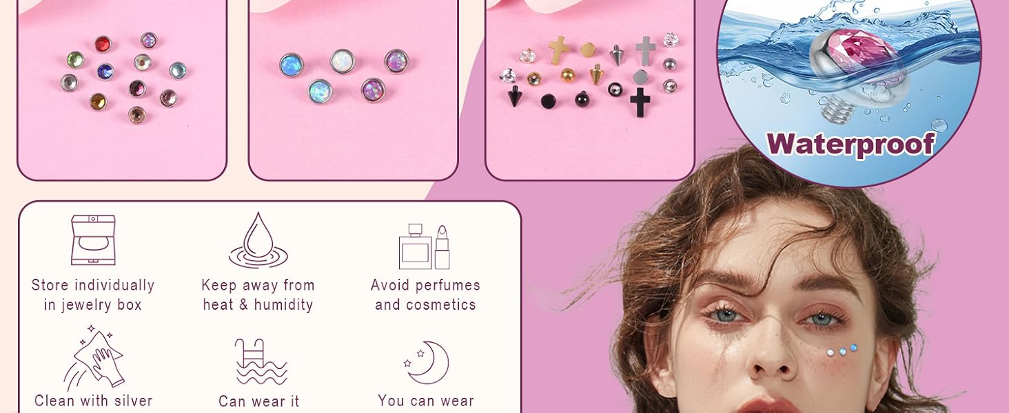 Surgical Steel Dermal Piercing Jewelry Tops for Women Men Cubic Zirconia Micro Dermal Anchor Tops Base Dermal Piercing 3-20Pcs Dermal Piercing Kit Hypoallergenic