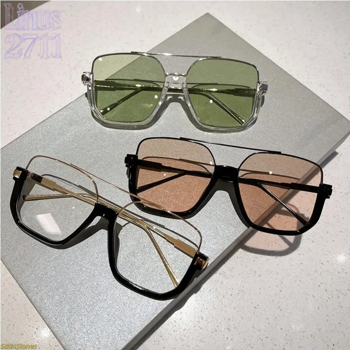 2026 New Korean-Style Semi-Rimless Oversized Women's Sunglasses, Modern Trendy Anti-Glare Blue Light Blocking Natural Lens Eyewear for Young Street Shooting & Plain Face Looks, Modern Trendy Sunglasses, Accessories For Women, Glasses For Women