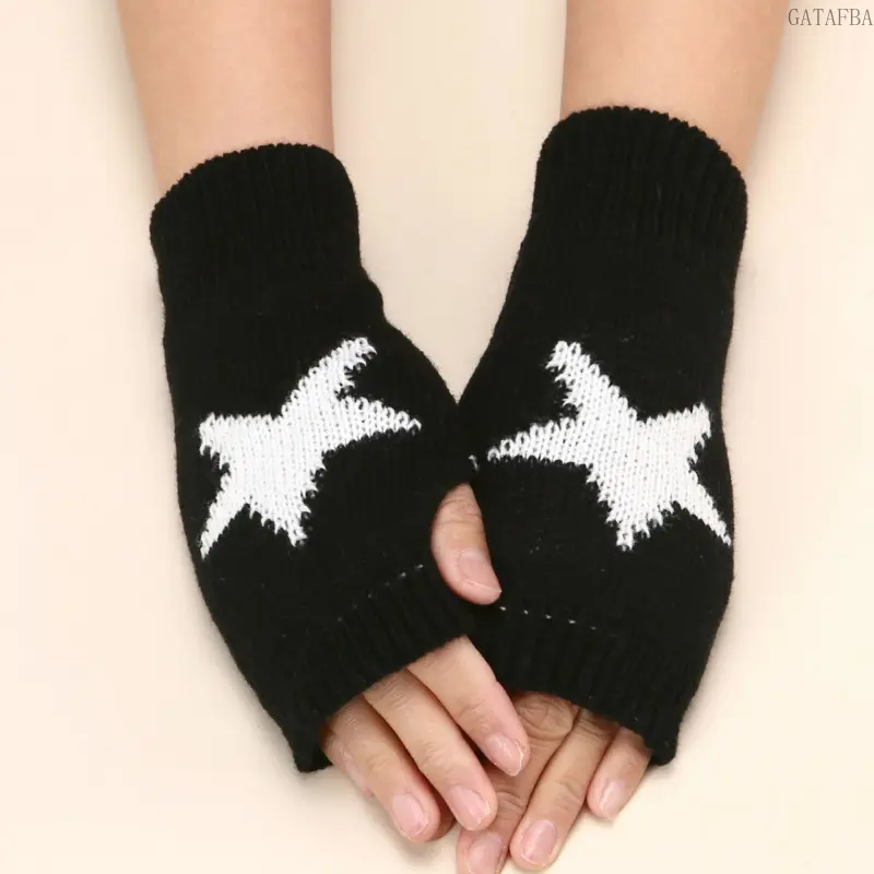 New Acrylic Star Knitted Fingerless Gloves, Warm Arm Cuffs, Versatile Winter Sleeves for Cold Weather