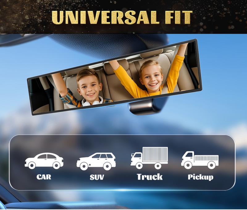 11.81" Panoramic Convex Rearview Mirror |   Interior Clip-On Wide Angle for Effective Blind Spot Reduction |   HD Visibility, Universal Fit for Car/SUV/Trucks