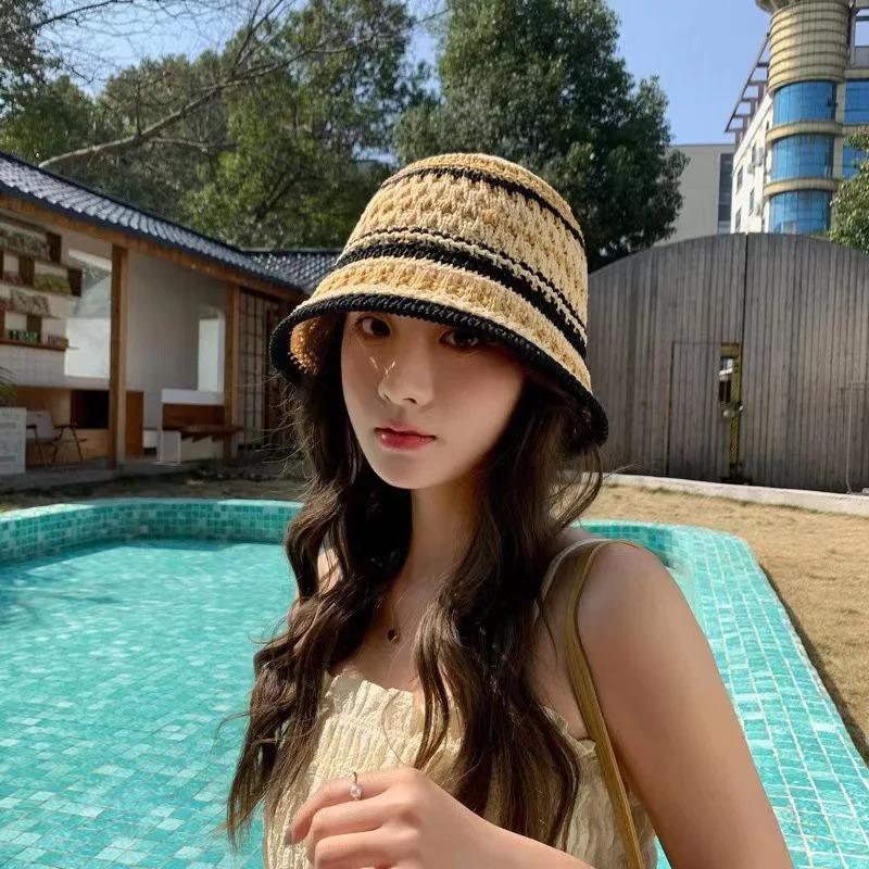 1pc Women's Summer Striped Colorful Openwork Fisherman Hat,Knitted Bowl,Breathable Thin Foldable Sun Bucket Hat for Tralve,party