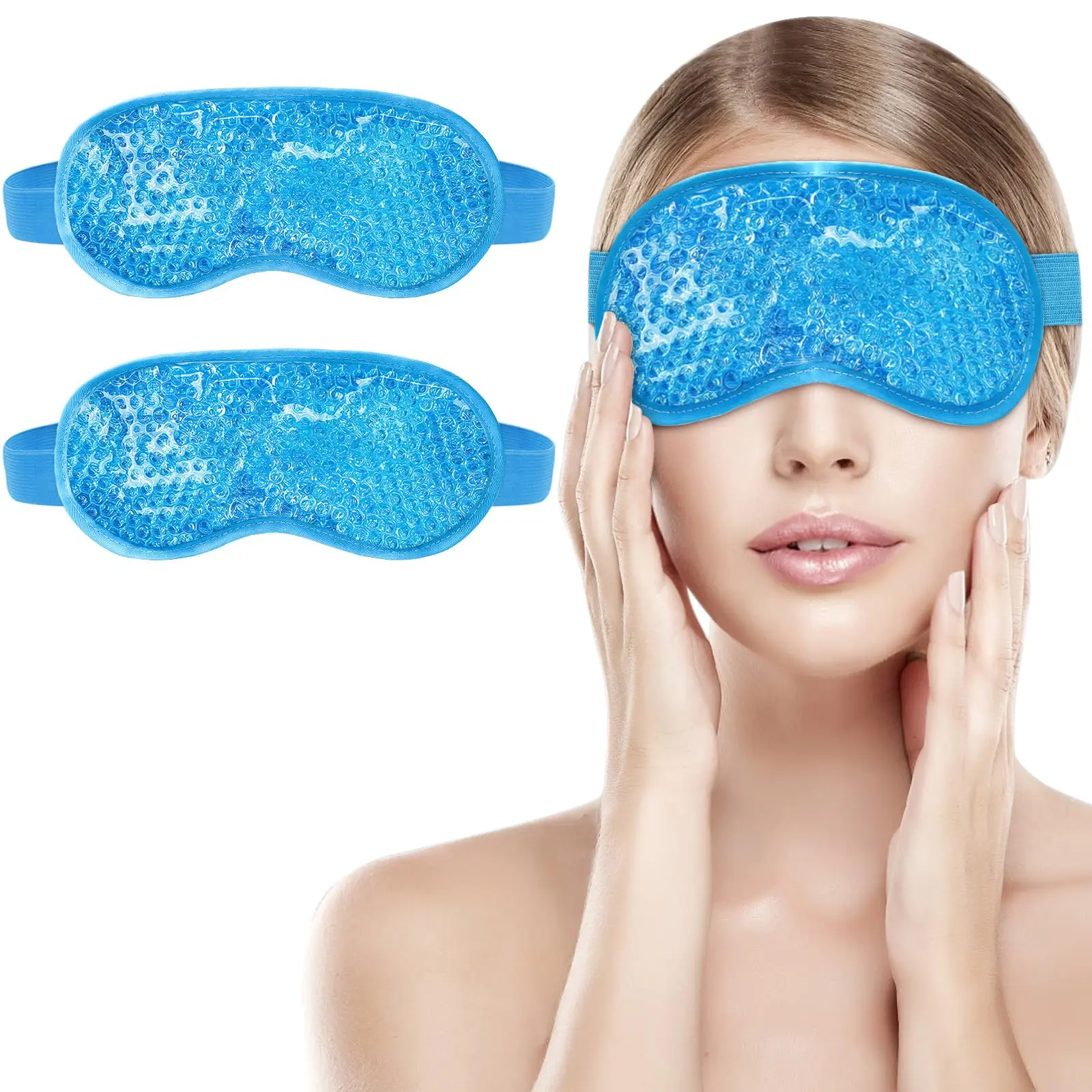 Cooling Gel Eye Mask for Puffy-Looking Eyes After Late Nights and Computer Days, Double-Sided PVC and Plush