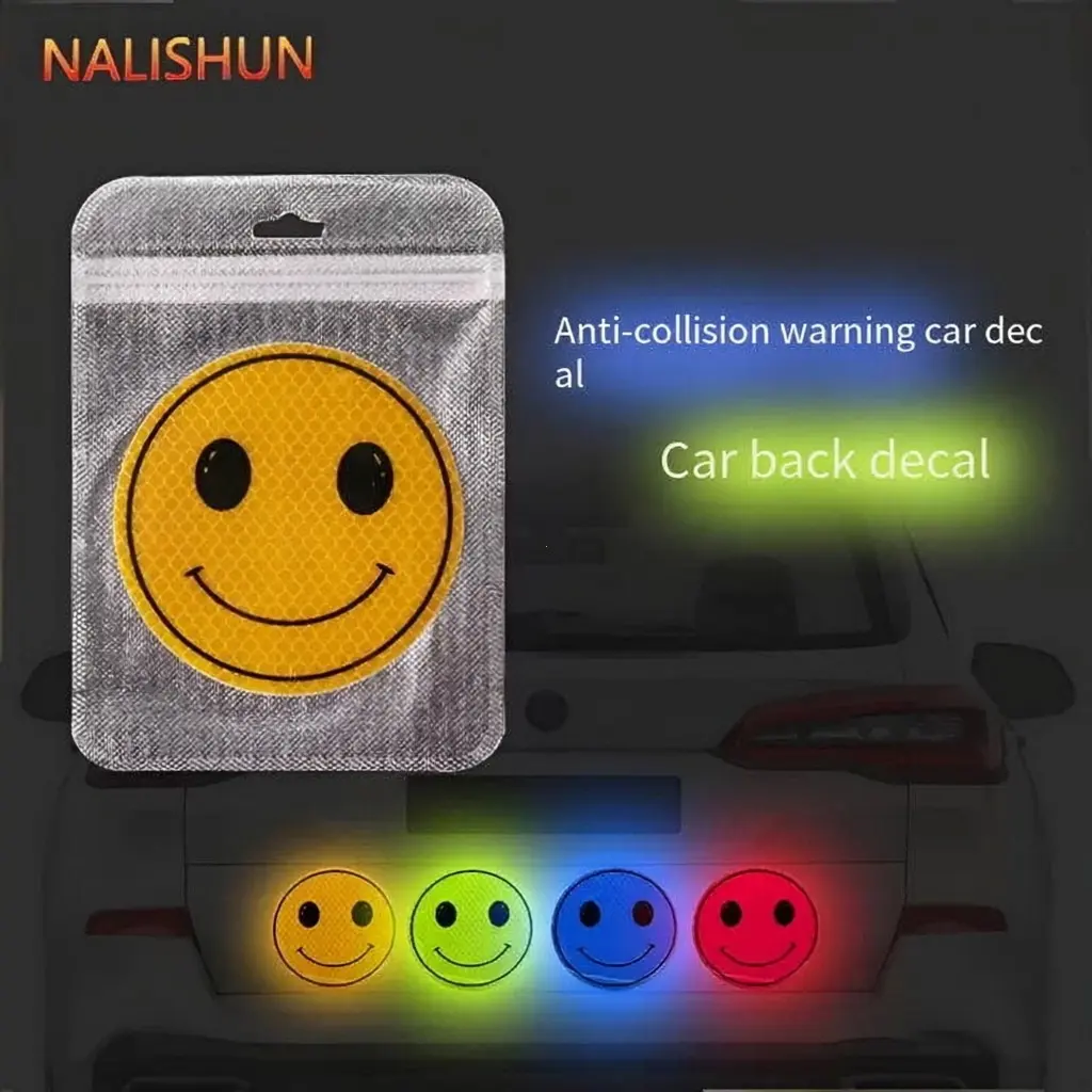 6-Pack Reflective Smile Stickers, 30mm/100mm, Car Decorative Warning Stickers, Electric Bike, Motorcycle, Backpack Safety Stickers