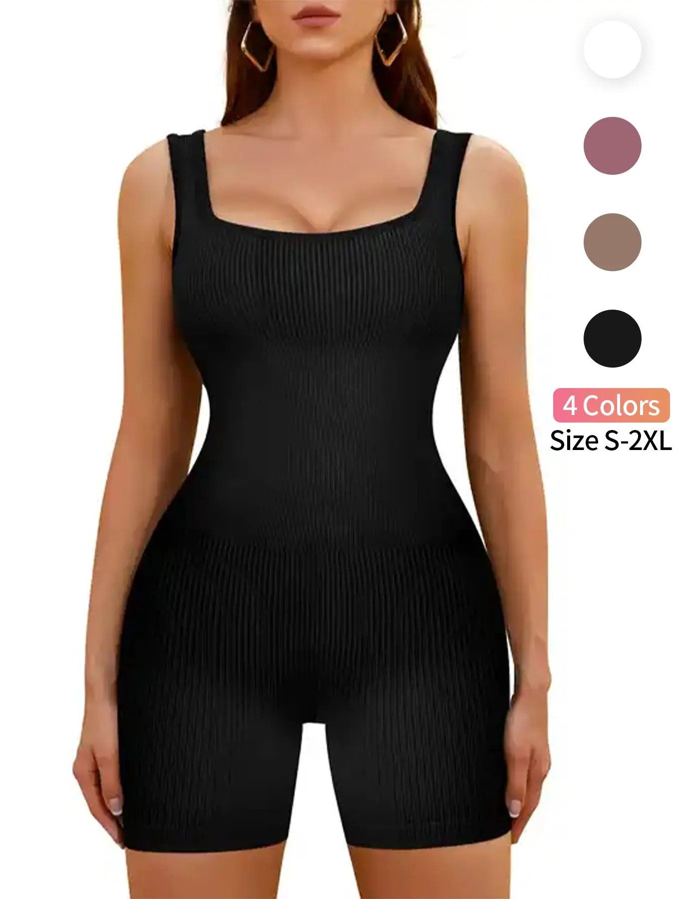 Women's Solid Textured Backless Shapewear Romper, Summer Clothes Women, Basic High Stretch Square Neck Bodycon Shapewear, Women's Shapewear for Summer, Faja Body Shaper