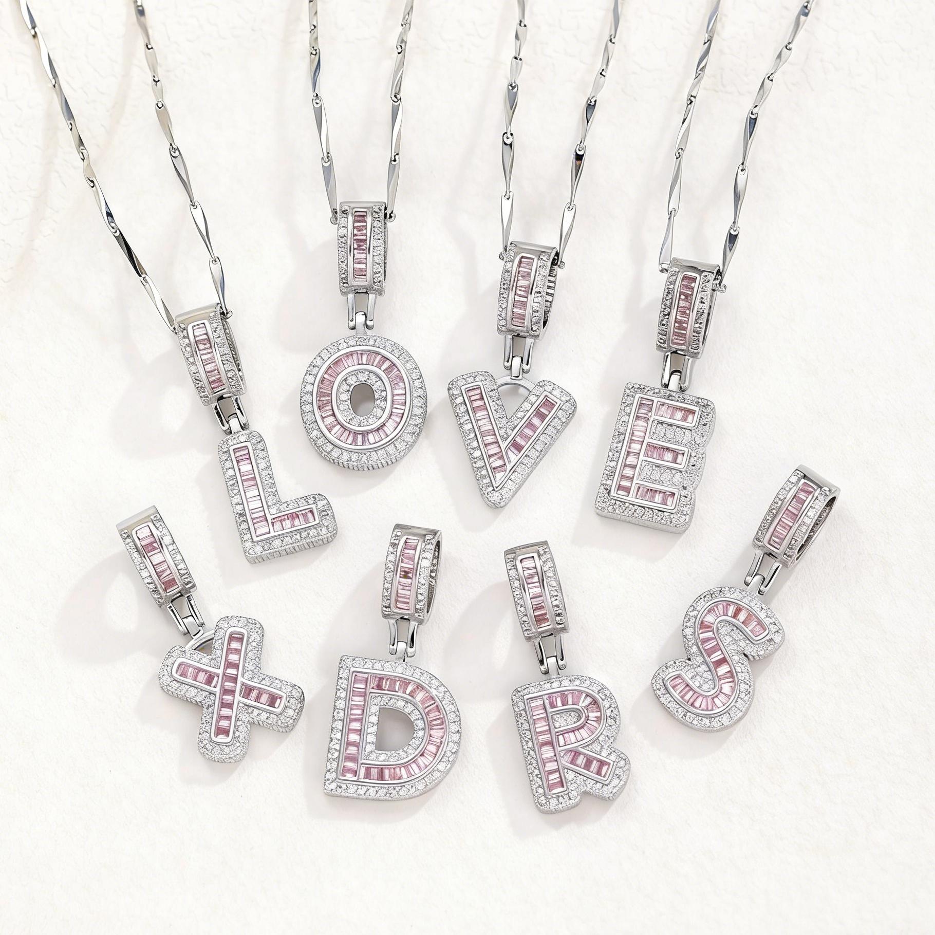 FAITHOPIA 2 Pack Initial Pendant Necklaces  Women, Pink Cubic Zirconia Alphabet Necklace Set, A-Z Letter Charm Jewelry, Dainty Layered Necklaces, Fashion Gift  Birthday, Party, Everyday Wear for