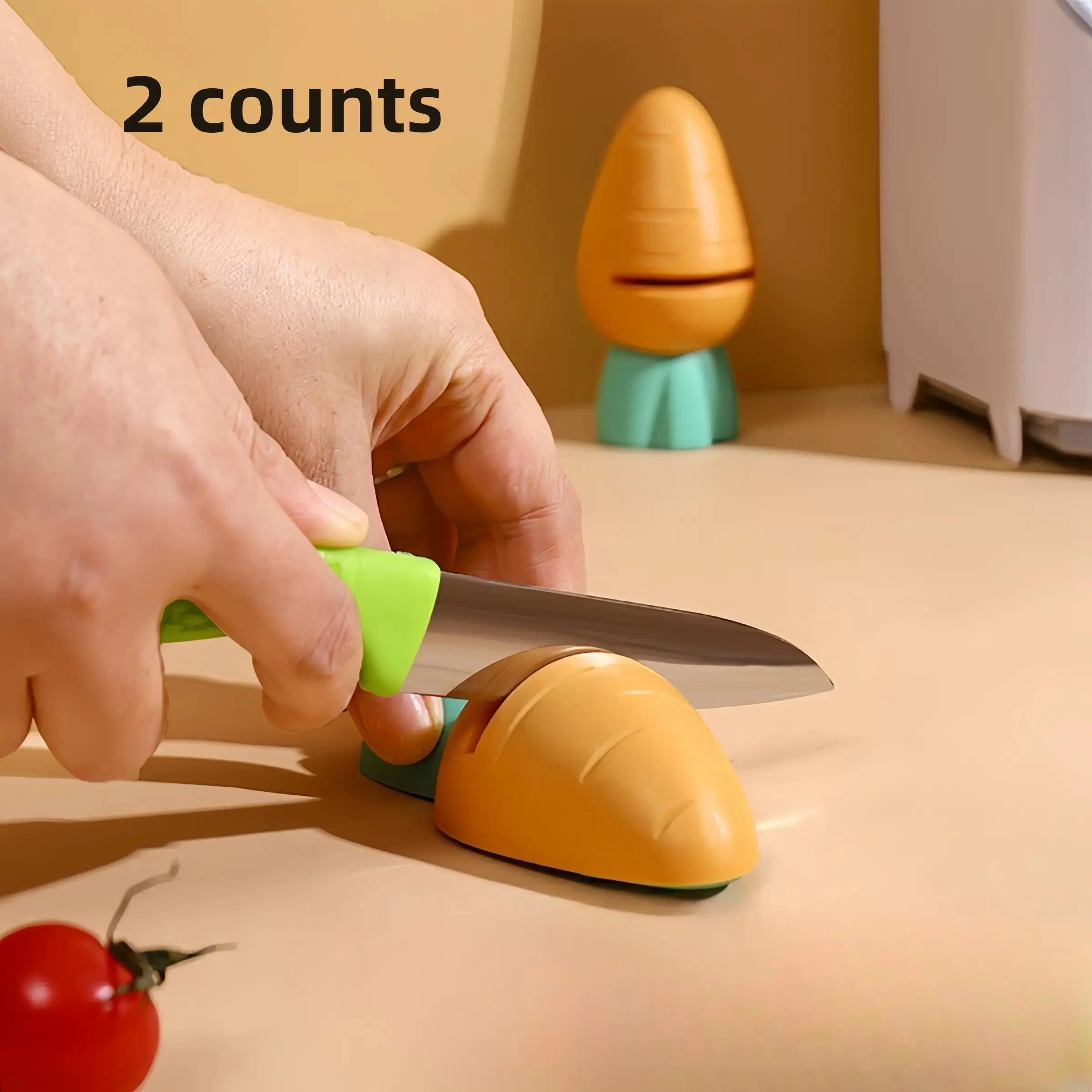 2 Piece Mini Cute Carrot Knife Sharpeners Set, Kitchen Blade Sharpener Tool, Vegetable Fruit Knife Sharpener, Small Kitchen Accessories