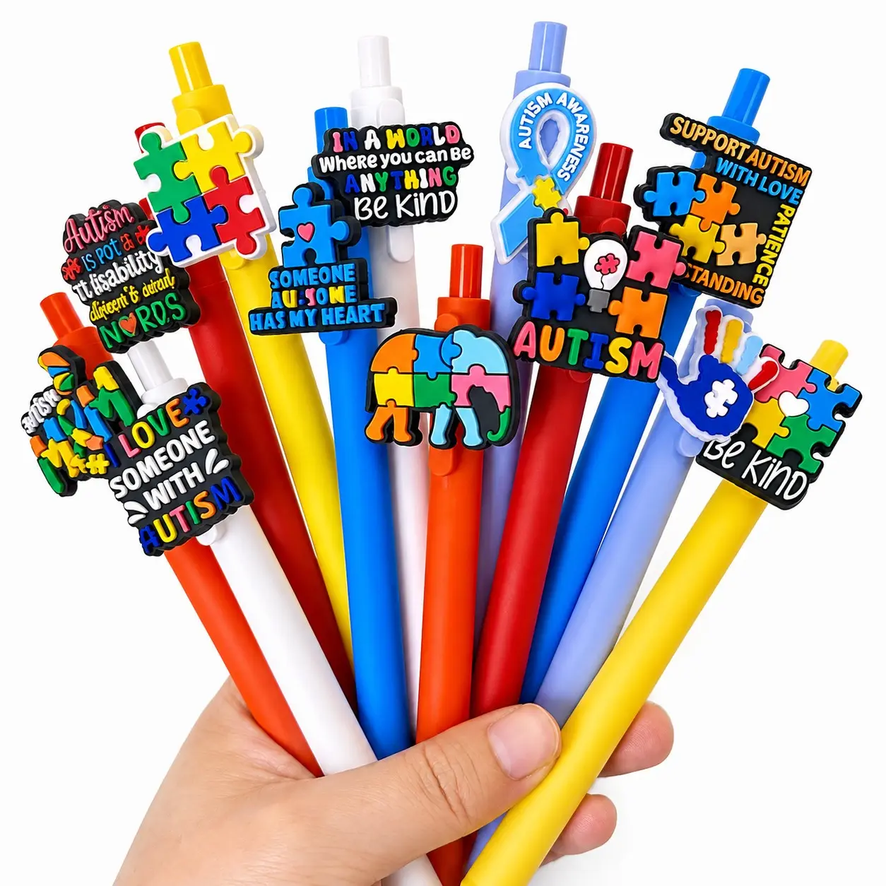 15/20/30pcs Autism Awareness Retractable Pens, Random Styles, Colorful Silicone Puzzle Pieces, Inspirational Writing Pens, Ink, School Office Supplies, Autism Support Gift