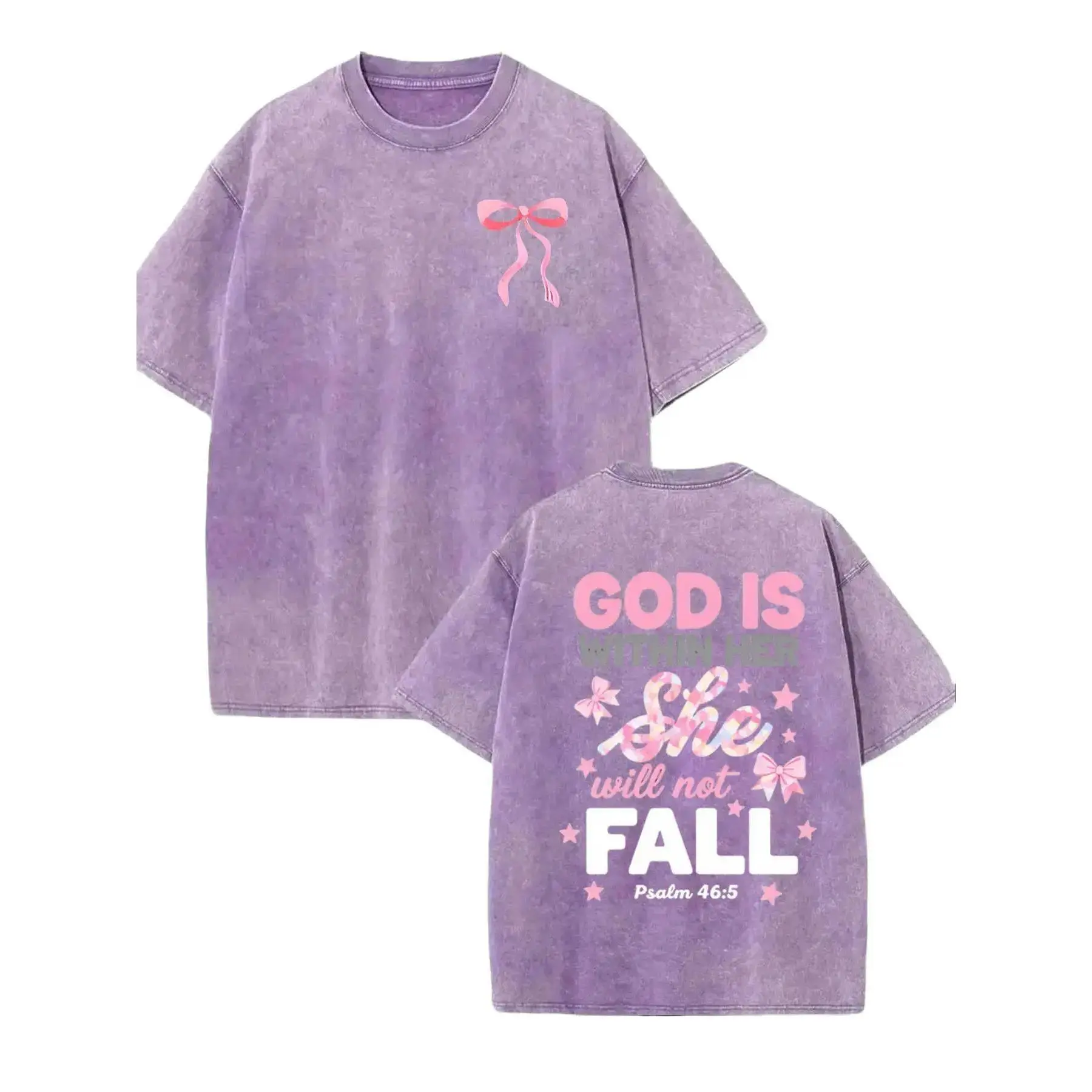 Men's Double-Sided Washed Cotton T-Shirt - God Walks with You Print, Retro Style, High-Quality, Women's Round Neck Short-Sleeve Top, Holiday Gift for Mother's Day, Father's Day, Shortsleeve, Tshirt