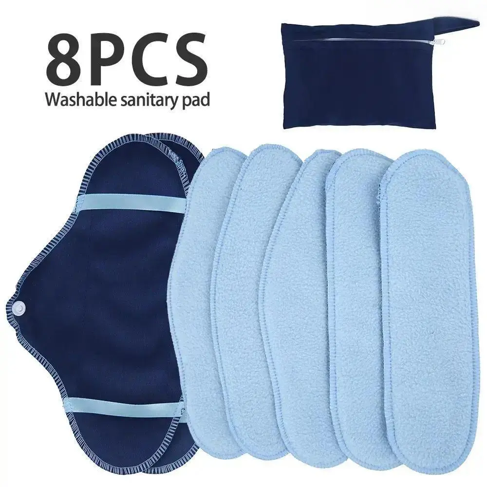 8-Piece Reusable Menstrual Pad Set, Soft Breathable Hypoallergenic Absorbent Feminine Hygiene Pads with Storage Bag, Daily, Sensitive, Gentle, Absorbent Sanitary, Sanitary Napkins, Reusable Pads
