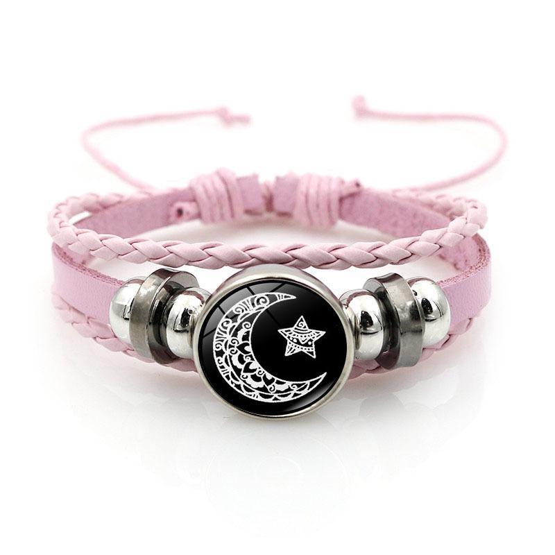 Sun & Moon Lovers Leather Bracelet Vintage Punk Multi-Layer Beaded Woven Design Couple Gift with PU Leather and Glass Accents