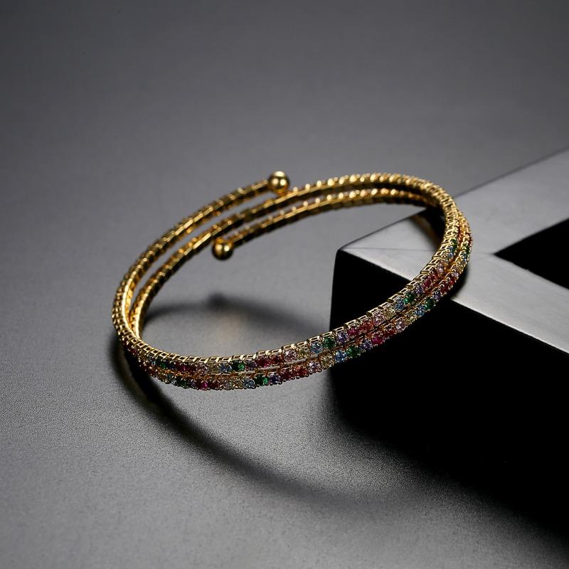 Elastic Copper 14K Gold Plated Open Bracelet Women's Exquisite Colorful Zircon Wrapped Bnagle Bracelet Fashion Party Jewelry Christmas Gift Elastic Copper 14K Gold Plated Open Bracelet Women's Exquisite Colorful Zircon Wrapped Bnagle Bracelet Fashion Party Jewelry Christmas Gift