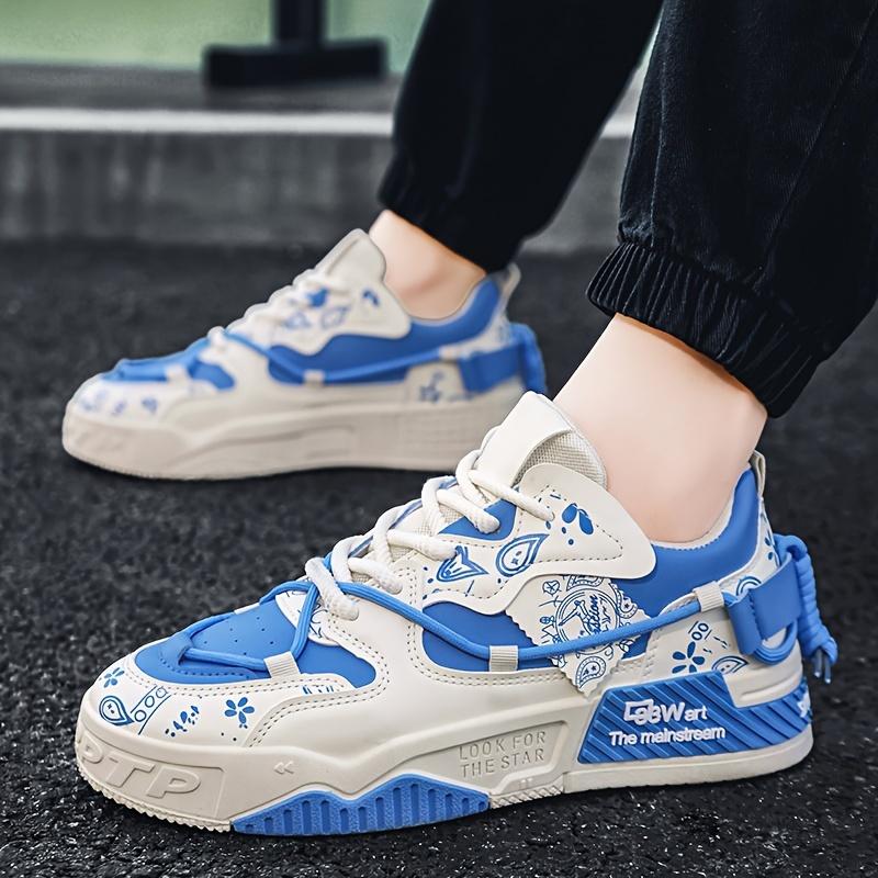 Men's Paisley Trendy Low Top Platform Skate Shoes With Double Shoelace, Non Slip Comfy Casual Shoes For All Seasons