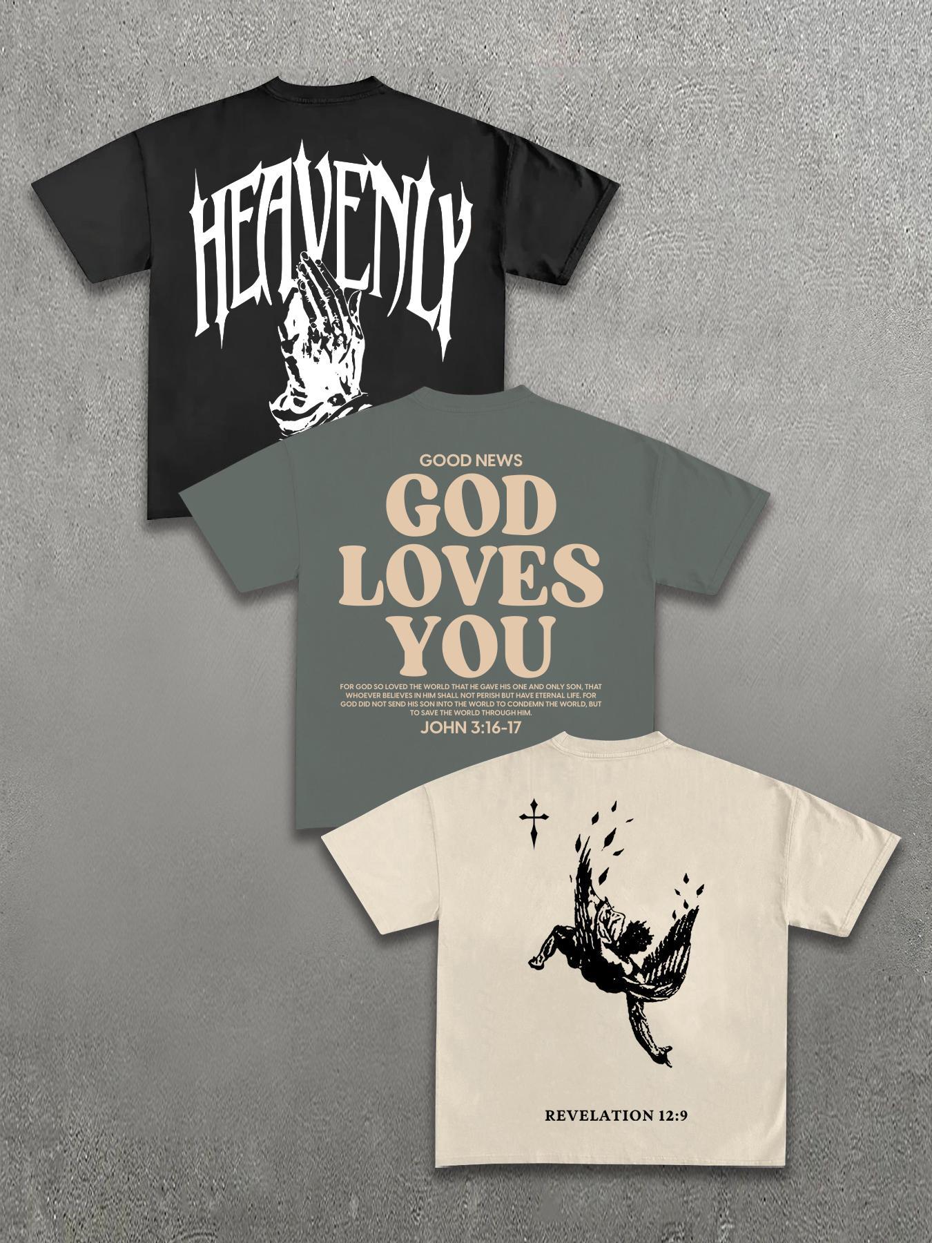 Men's Plain / Letter Print Round Neck Tee, Street Fashion Short Sleeve Crewneck T-shirt for Daily Wear, Casual Comfy Top for Summer, Casual Streetwear Top