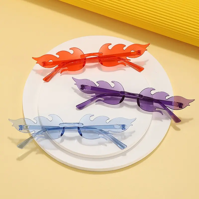 20pcs Flame Design Frameless Glasses, Multi-Color Set, Unique Fashion Eyewear, Perfect for Parties, Travel, Theme Events, Photo Props