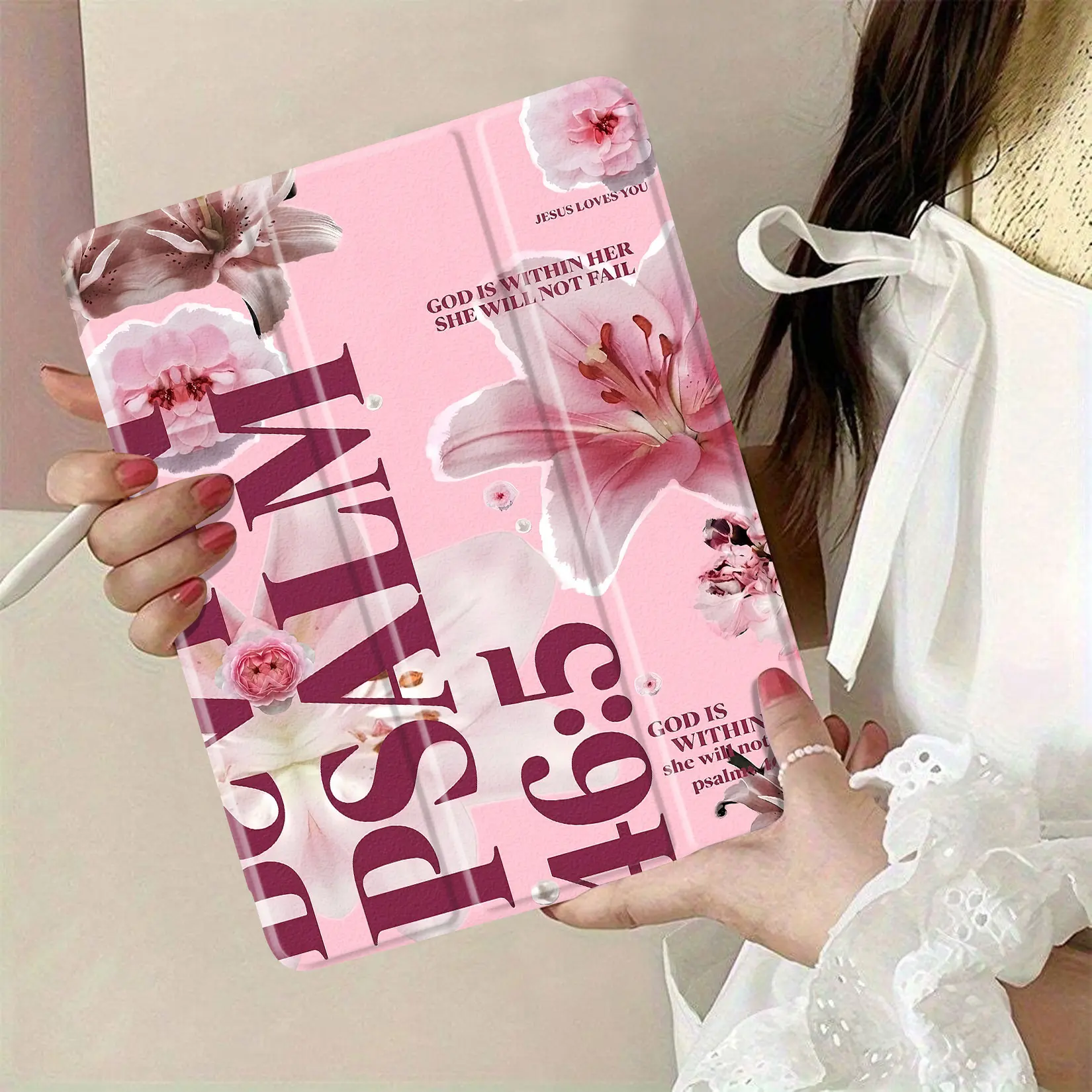 Stylish pink floral iPad-series protective case made of TPU with auto-sleep/auto-wake functionality perfect for gifts to family friends and loved ones