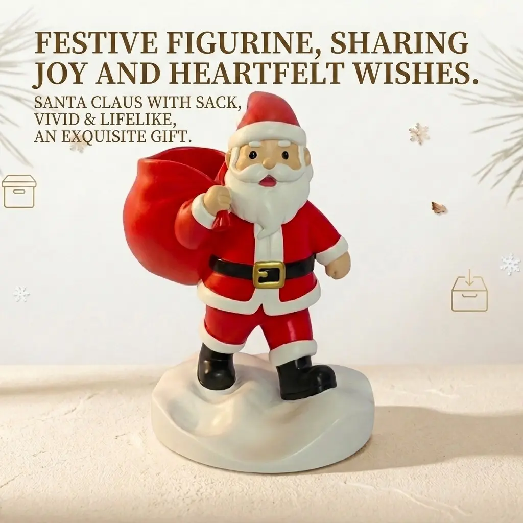 Christmas Santa Claus Gift Bag Statue, Festive Figurine, Resin Multi-Functional Storage Decor, Cute Vivid Lifelike Desktop Decoration, Holiday Ornament, Home Decor
