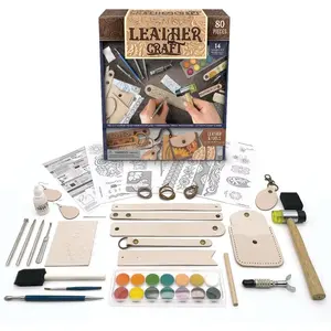 Leather Working Kit, Leather Tooling Kit with Tools, , Arts and Crafts Adult Project Kits, 80 count