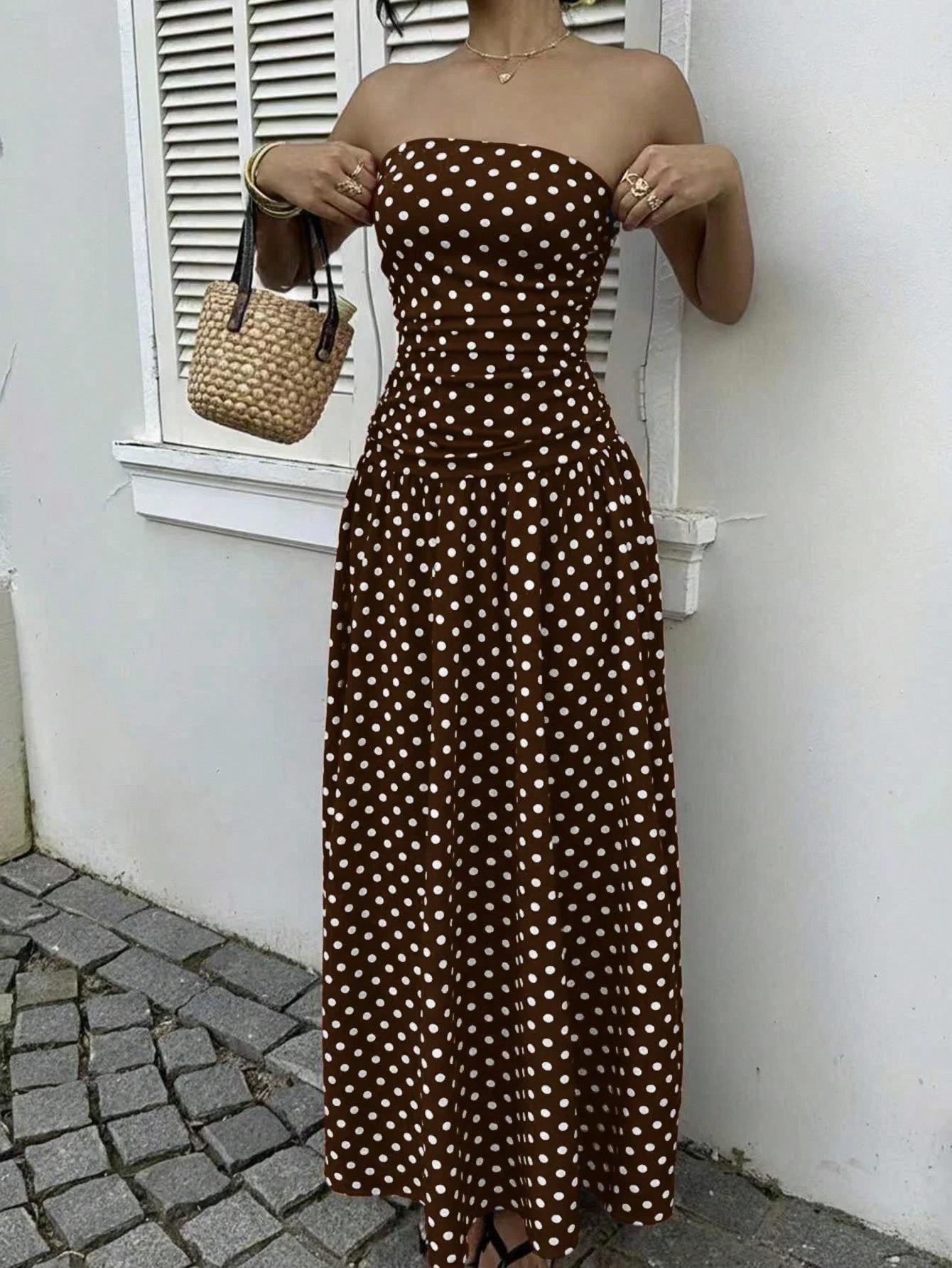 Women's Elegant Fashion Polka Dot PrintHalter Dress, Stylish Chic Sleeveless MaxiDress for Parties and Casual Wear, SummerFashion