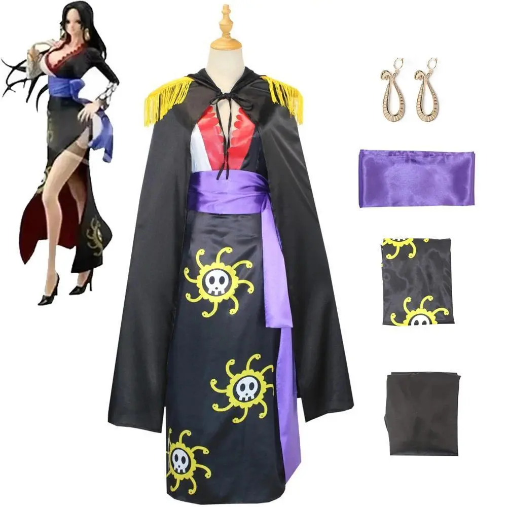 Anime Boa Hancock Cosplay With Cloak Boa Dress Costume Sailor Suit Boa Hancock Cosplay Costume Custom size Black Dress Earrings