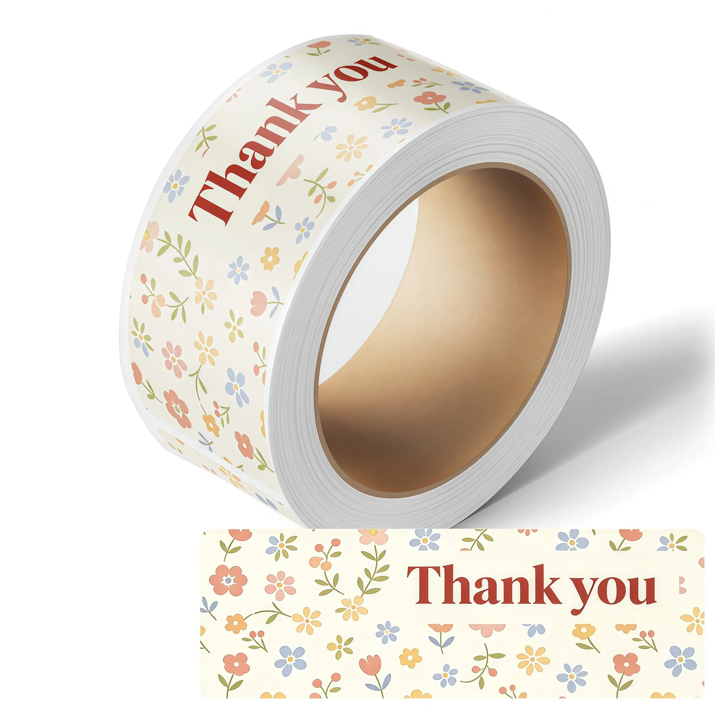 Vintage Soft Floral Thank You Sticker Roll, Cream Self-Adhesive Gift Seal Label, Small Business Packaging Envelope Sealing Decorative Sticker