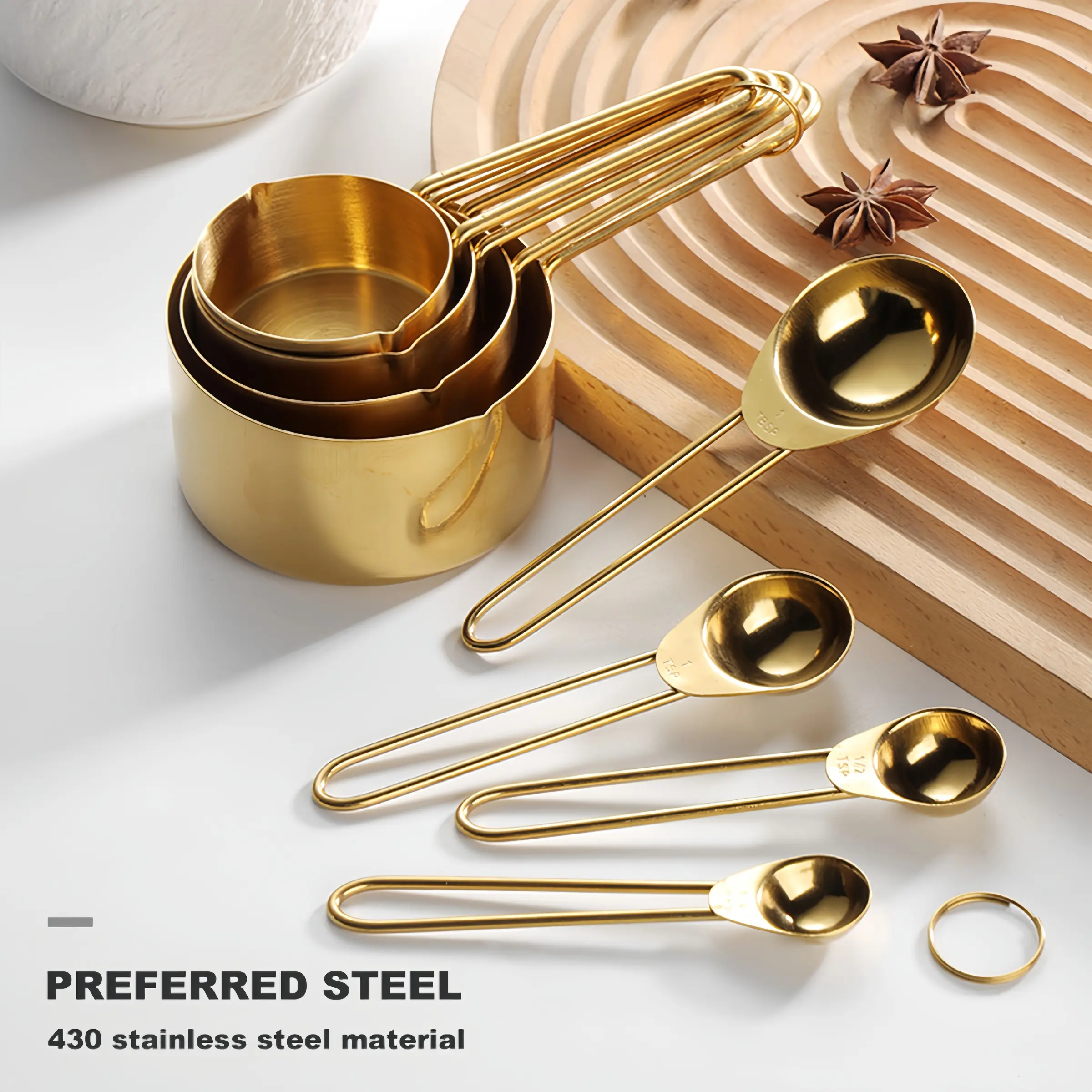 8Pcs Measuring Set (4 Cups + 4 Spoons)，Precision Measuring Tools for Wet & Dry Ingredients, Baking Coffee Milk
