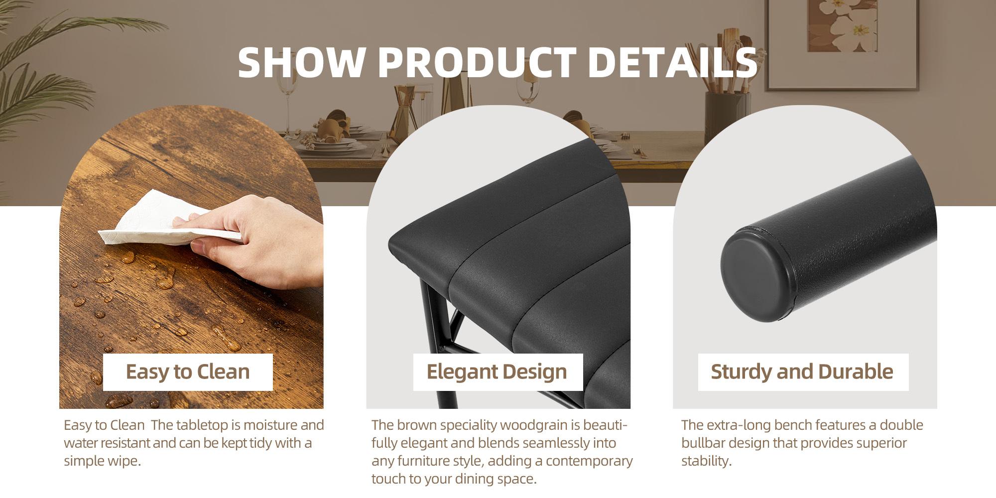 Dining Table Set for 4, Kitchen Table with Upholstered Bench and 2 Chairs, 4-Piece Kitchen Table for Small Space, Dining Room, Home, Kitchen, Retro Brown