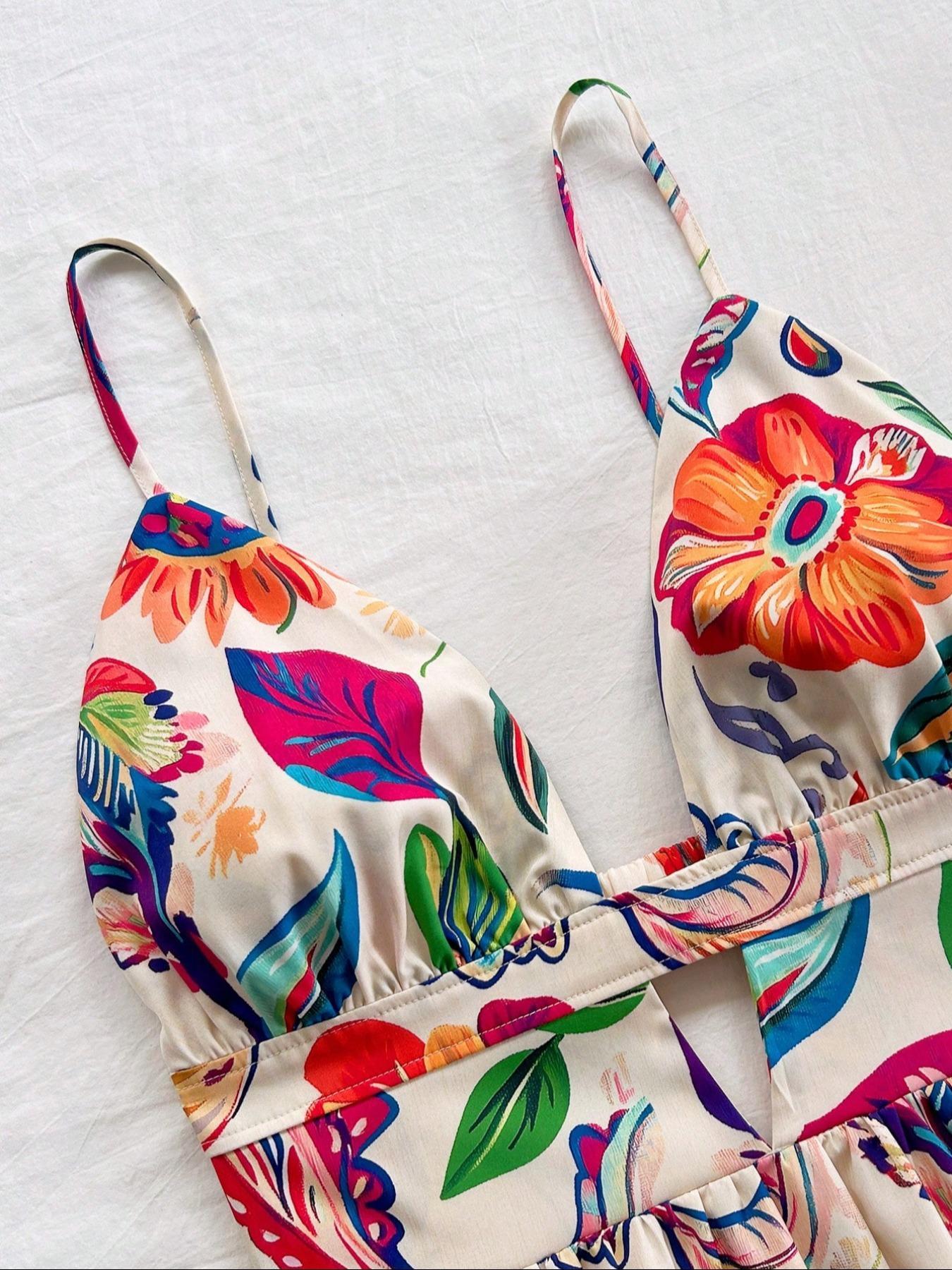 Women's V-Neck Backless Mini Dress, Animal and Floral Print Woven Summer Holiday Style, Perfect for Beach and Spring Fashion, Casual Wear Women's V-Neck Backless Mini Dress, Animal and Floral Print Woven Summer Holiday Style, Perfect for Beach and Spring Fashion, Casual Wear