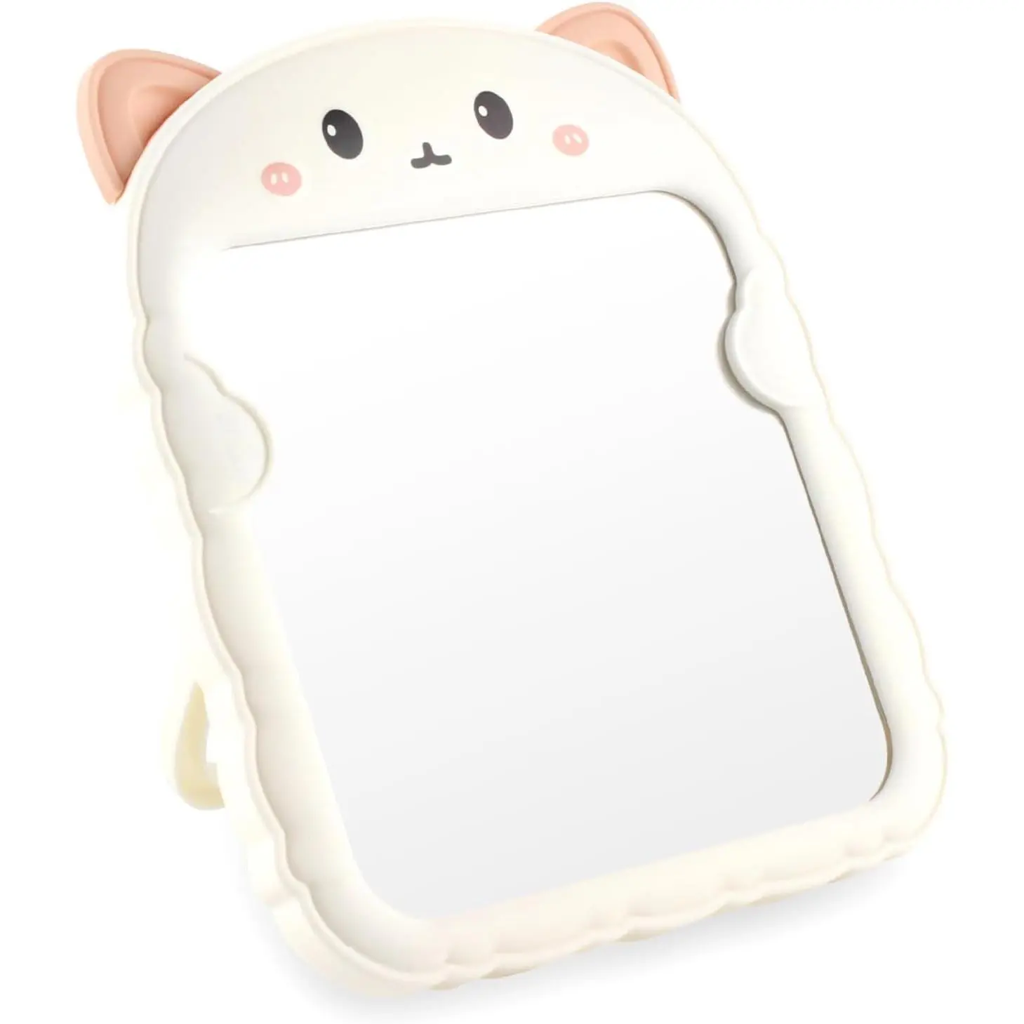 PVC Foldable Modern Compact Cute Desktop Mirror with Stand, for College Students' Dorm & Bedroom Home Decor, Office Cubicle Makeup Use (White)