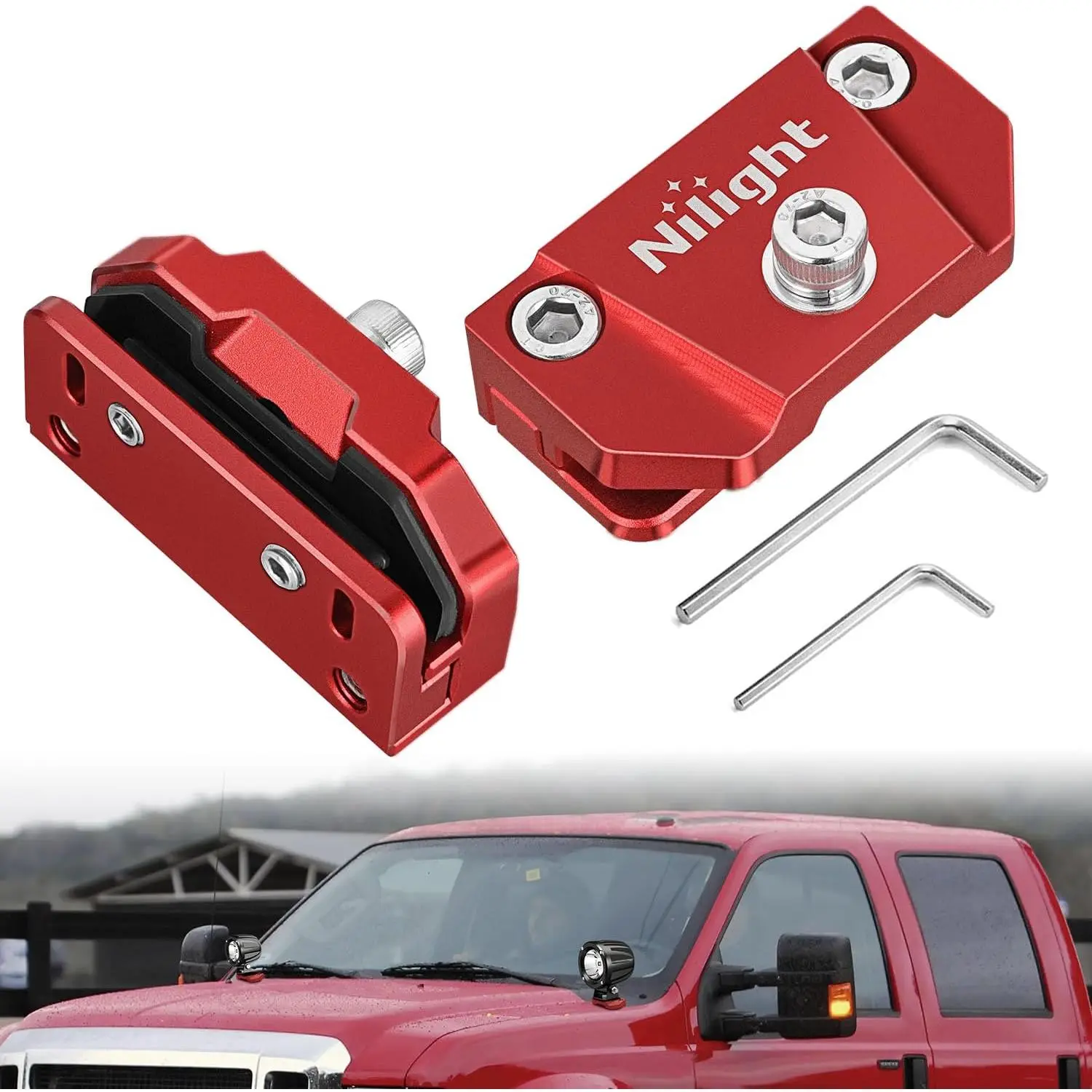 Nilight 2PCS Durable Adjustable LED Light Bar Mounting Brackets - No-Drilling Aluminum Clamp Holders, Universal Fit for Car Hood Auxiliary Driving Lights, Truck SUV 4x4, Red