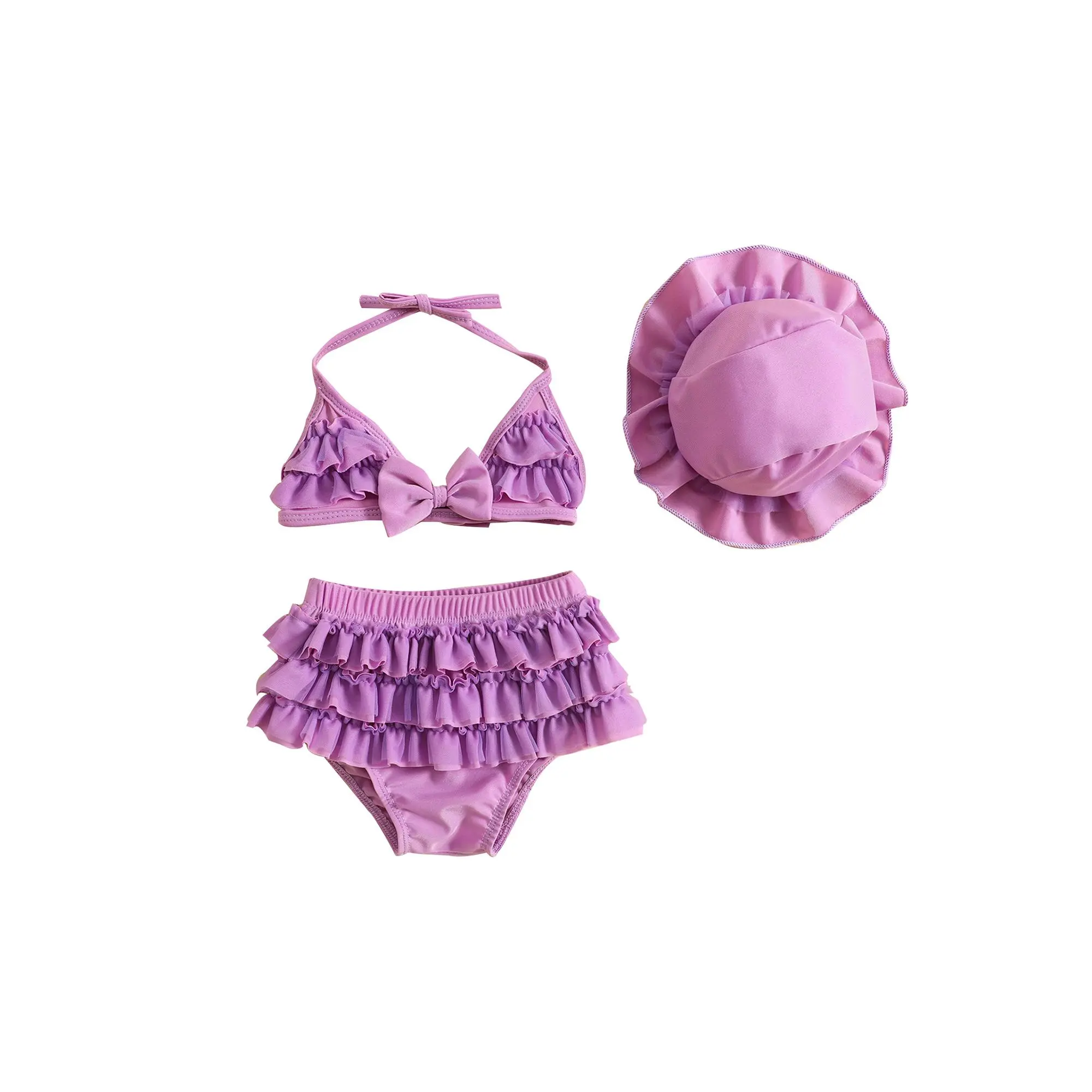 Cpzvucak Infant Baby Girl 3 Pieces Ruffle Bikini Swim Set Halter Bow Top Ruffled Bottoms With Sun Hat Toddler Girl Bathing Suit For 0-2y Beach Pool