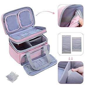 Layer Sewing Accessories Organizer with 2 Detachable Pouches, Large Sewing Bag for Sewing Tools (Bag ONLY), Pink