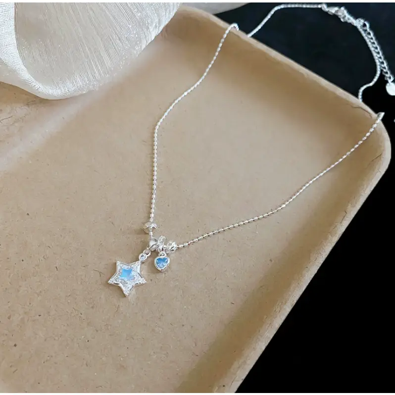 DOUX Silver-Tone Square-Cut Crystal Pendant Necklace & Round Stud Earrings Set for Women